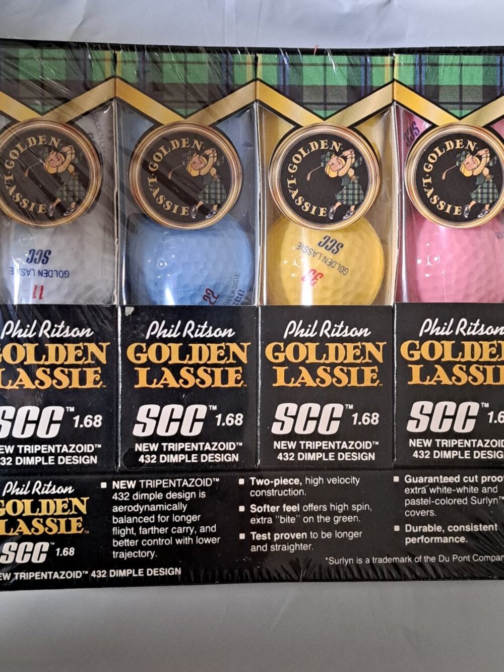PASTEL GOLF BALLS NWT PHIL RITSON GOLDEN LASSIE IN UNOPENED BOX FOUR 3 PACKS